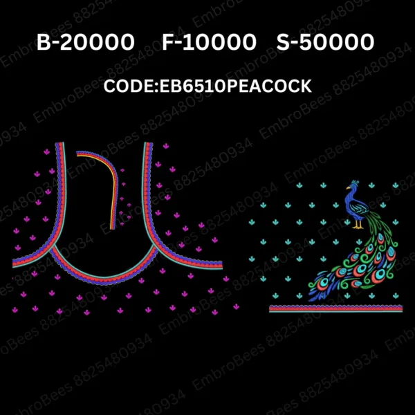 Peacock Blouse Embroidery Design DST File - EB6510PEACOCK