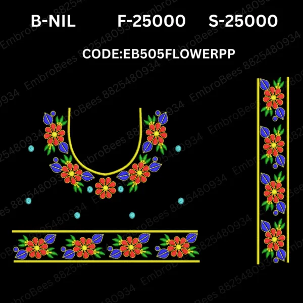 Flower PP Blouse Embroidery Design DST File - EB505FLOWERPP
