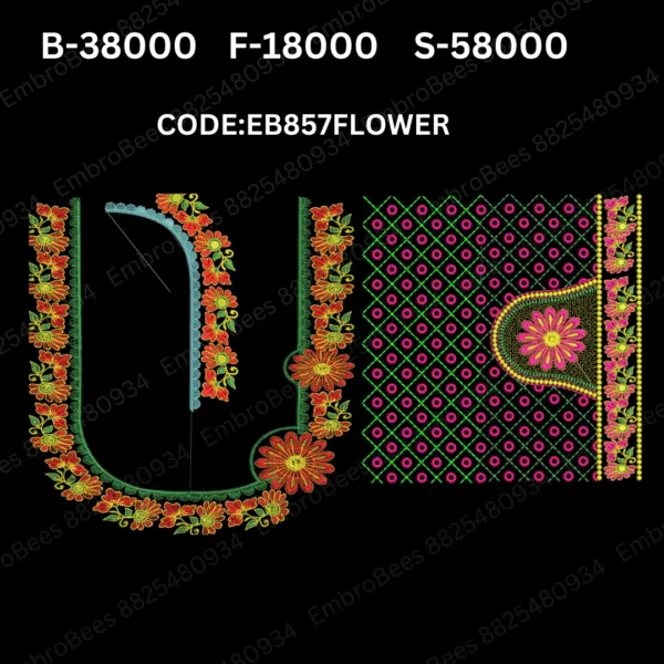 Floral Blouse Embroidery Design DST File - EB857FLOWER