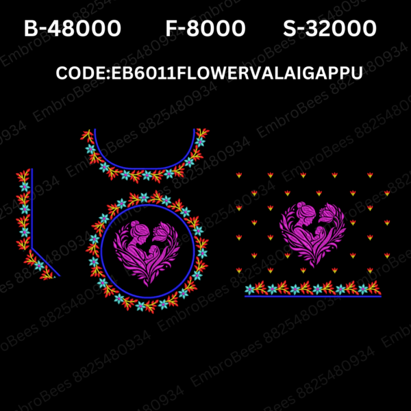 Flower Valaigappu Blouse Embroidery Design DST File - EB6011FLOWERVALAIGAPPU