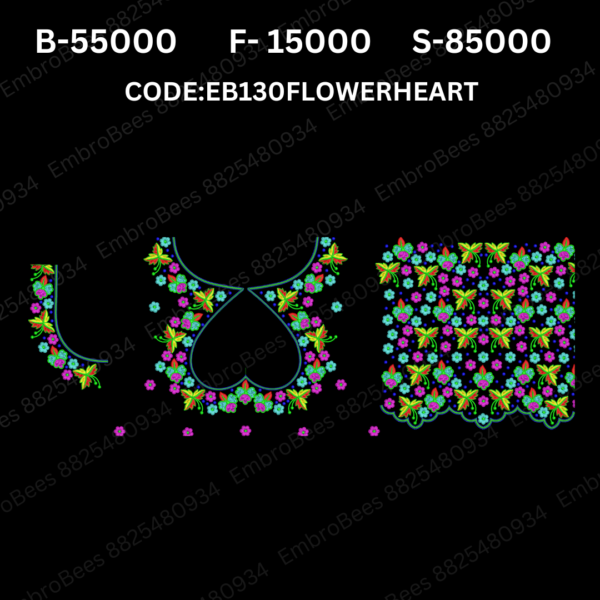 Flower Heart Blouse Embroidery Design DST File - EB130FLOWERHEART