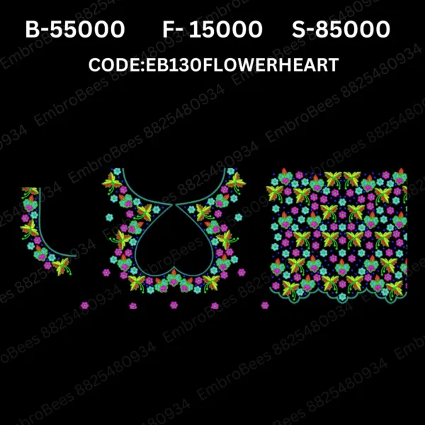 Flower Heart Blouse Embroidery Design DST File - EB130FLOWERHEART