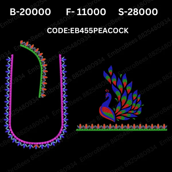 Peacock Blouse Embroidery Design DST File - EB455PEACOCK