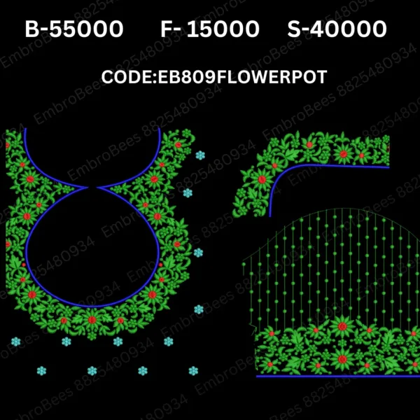 Flower Pot Blouse Embroidery Design DST File - EB809FLOWERPOT