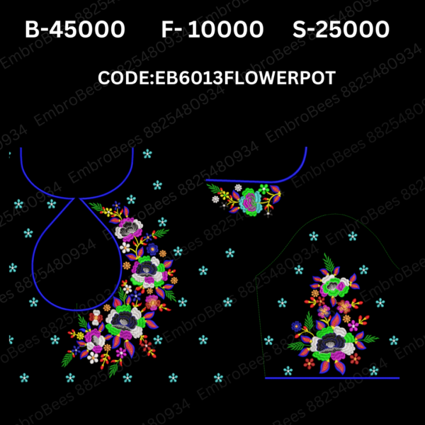 Flower Pot Blouse Embroidery Design DST File - EB6013FLOWERPOT