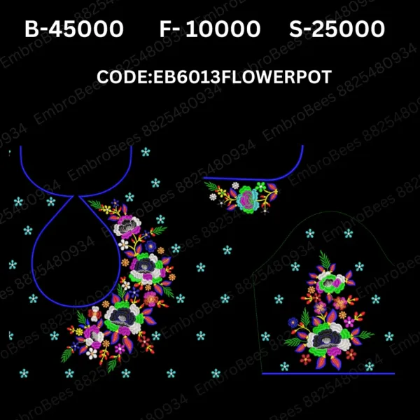 Flower Pot Blouse Embroidery Design DST File - EB6013FLOWERPOT