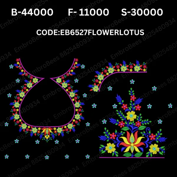 Flower Lotus Blouse Embroidery Design DST File - EB6527FLOWERLOTUS