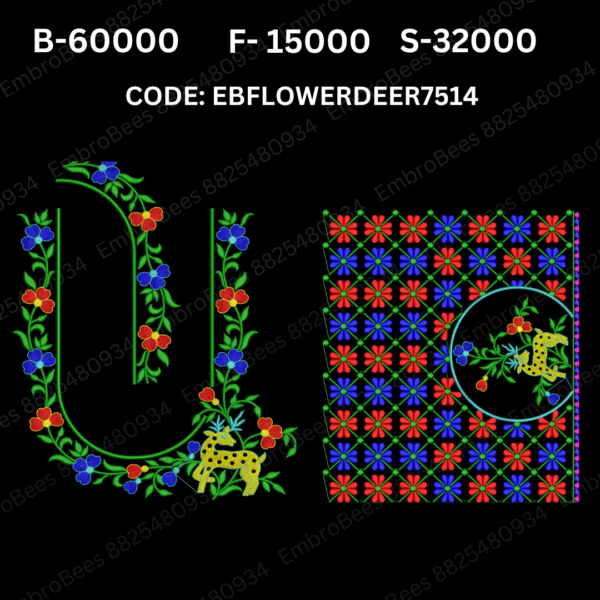 Flower Deer Blouse Embroidery Design DST File - EBFLOWERDEER7514 (FREE)