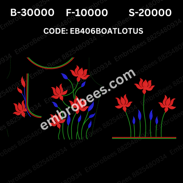 EB406 BOAT LOTUS Embroidery Design DST FIle