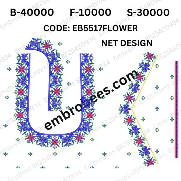 Premium Floral Blouse Embroidery Design - EB5517FLOWER