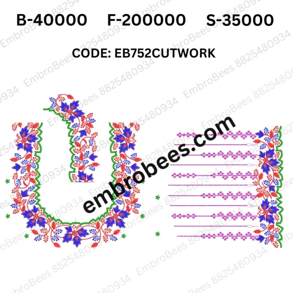 Premium Cutwork Blouse Embroidery Design DST File - EB752CUTWORK