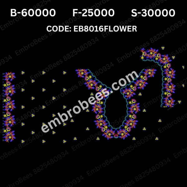 Designer Floral Blouse Embroidery Design DST File - EB8016FLOWER