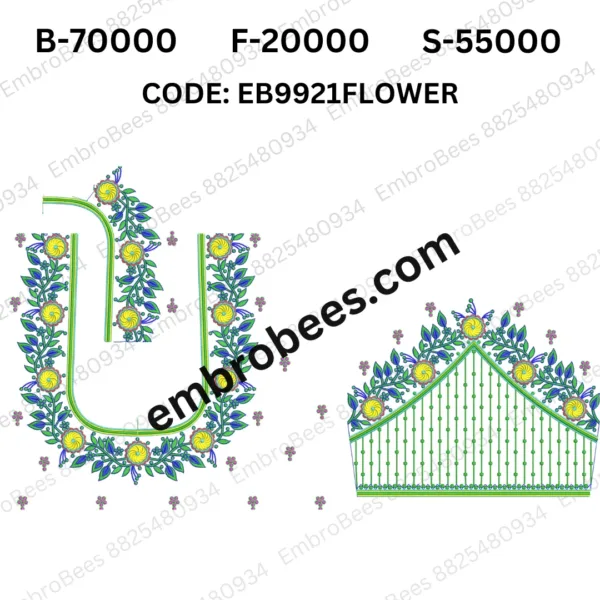 Royal Floral Blouse Embroidery Design DST File - EB9921FLOWER