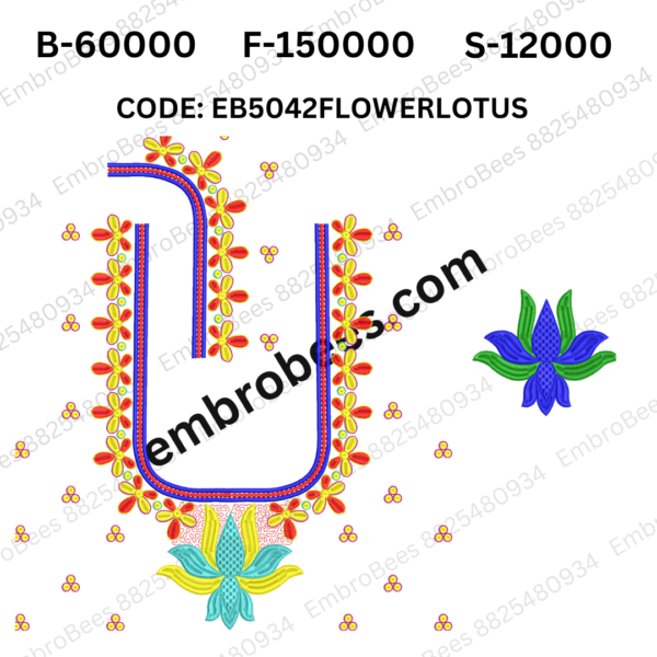 Lotus Floral Blouse Embroidery Design DST File - EB5042FLOWERLOTUS