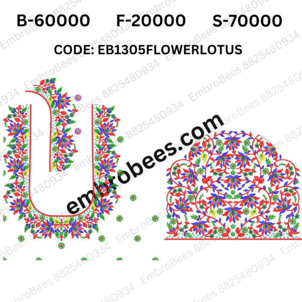 Lotus Floral Blouse Embroidery Design DST File - EB1305FLOWERLOTUS