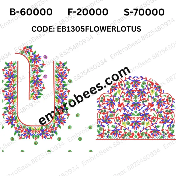 Lotus Floral Blouse Embroidery Design DST File - EB1305FLOWERLOTUS