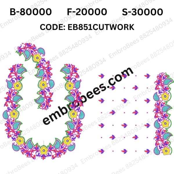 Premium Cutwork Blouse Embroidery Design DST File - EB851CUTWORK