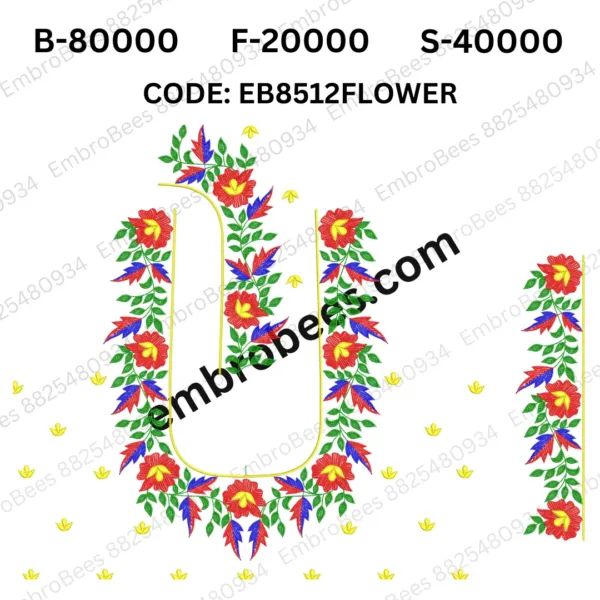 Floral Blouse Embroidery Design DST File - EB8512FLOWER