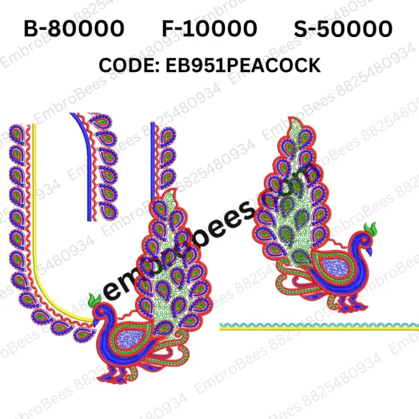 Royal Peacock Blouse Embroidery Design DST File - EB951PEACOCK