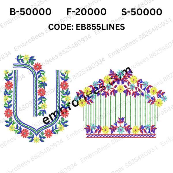 Modern Lines Blouse Embroidery Design DST File - EB855LINES