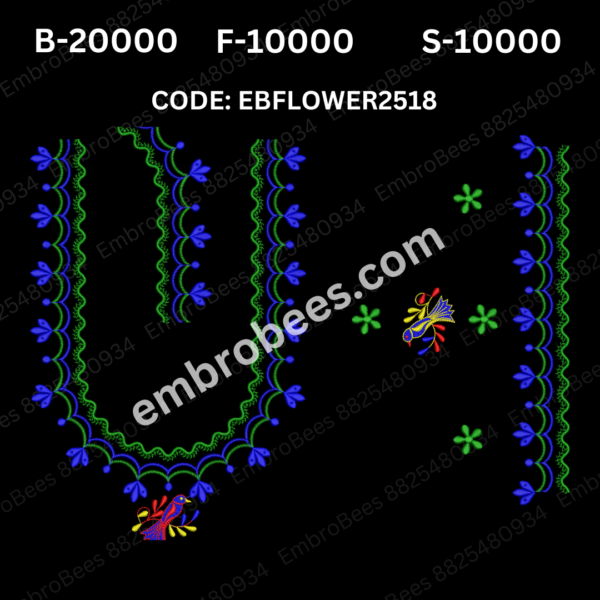 Modern Floral Blouse Embroidery Design DST File - EBFLOWER2518