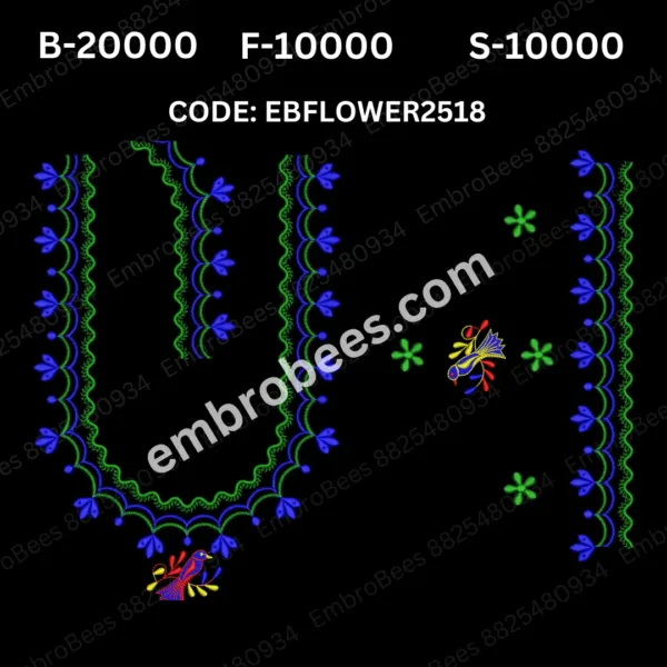 Modern Floral Blouse Embroidery Design DST File - EBFLOWER2518