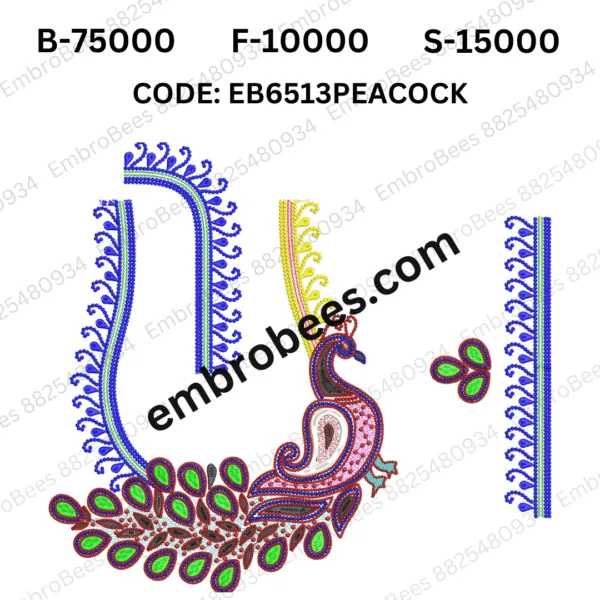 Peacock Blouse Embroidery Design DST File - EB6513PEACOCK