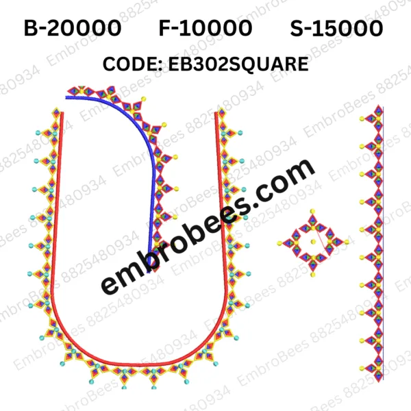 Square Blouse Embroidery Design DST File - EB302SQUARE
