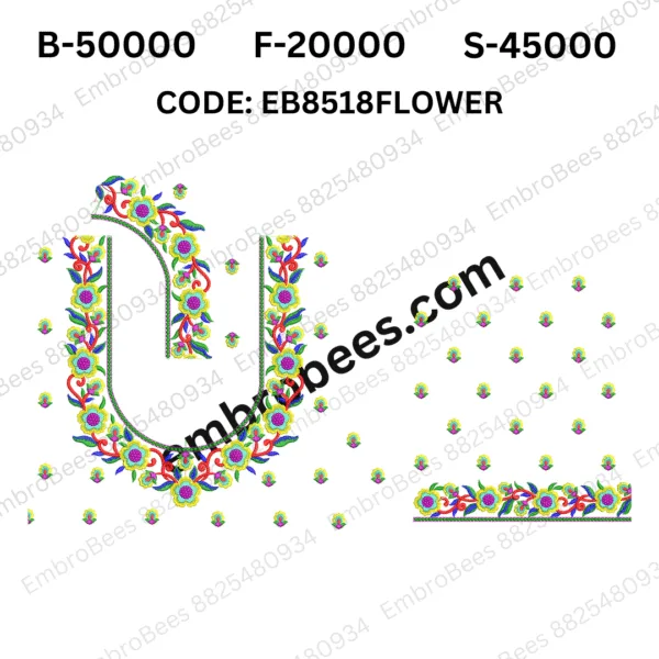 Elegant Floral Spray Embroidery Design - EB8518FLOWER