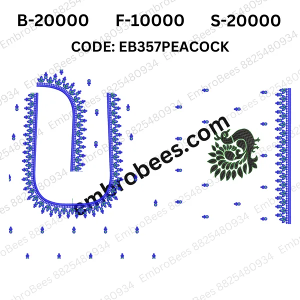 Majestic Peacock Blouse Embroidery - EB357PEACOCK