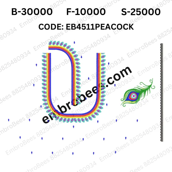 Grand Peacock Feather Embroidery for Blouses - EB4511PEACOCK