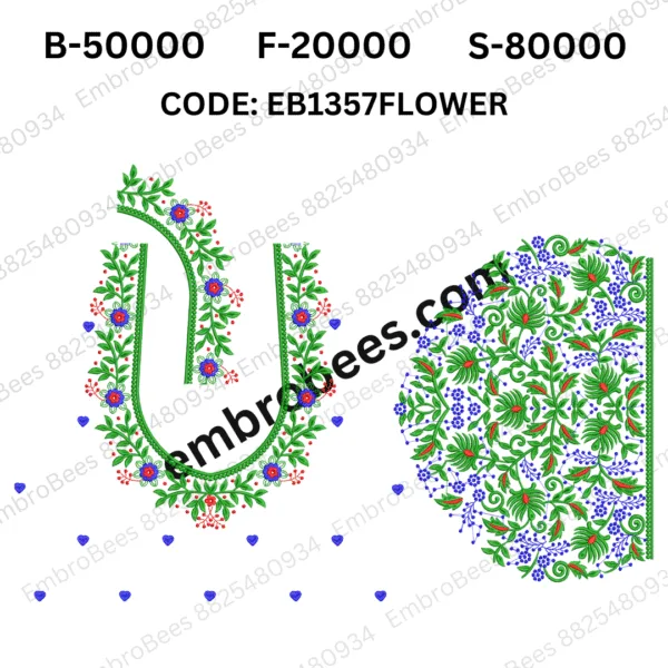 Premium Floral Blouse Embroidery Design - EB1357FLOWER