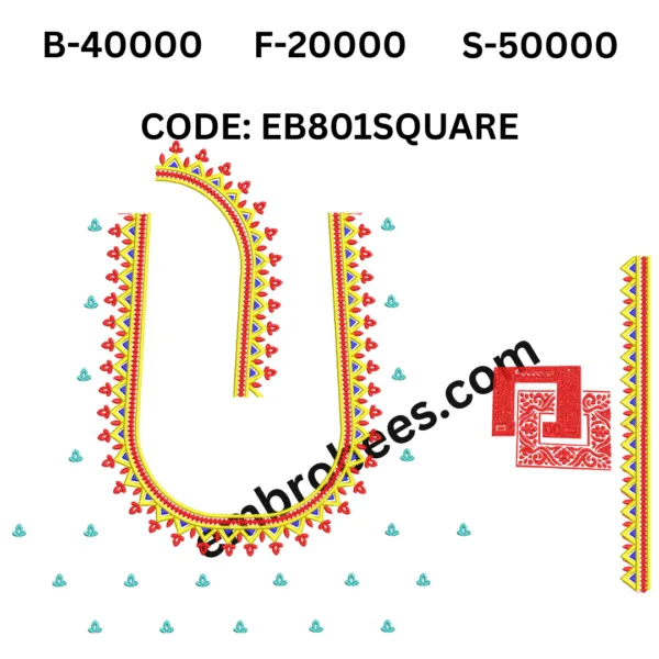 Bold Square Geometric Blouse Embroidery - EB801SQUARE